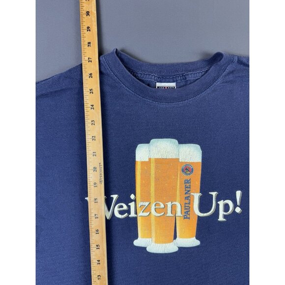 Rare Vintage Paulaner Beer Alcohol Art Weizen Up! Promo Faded Navy Blue Shirt - Picture 10 of 10
